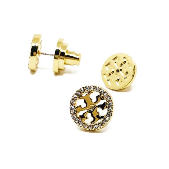 Tory Burch Gold Stud Crystal Pave Circle Logo - Picture 1 of 8